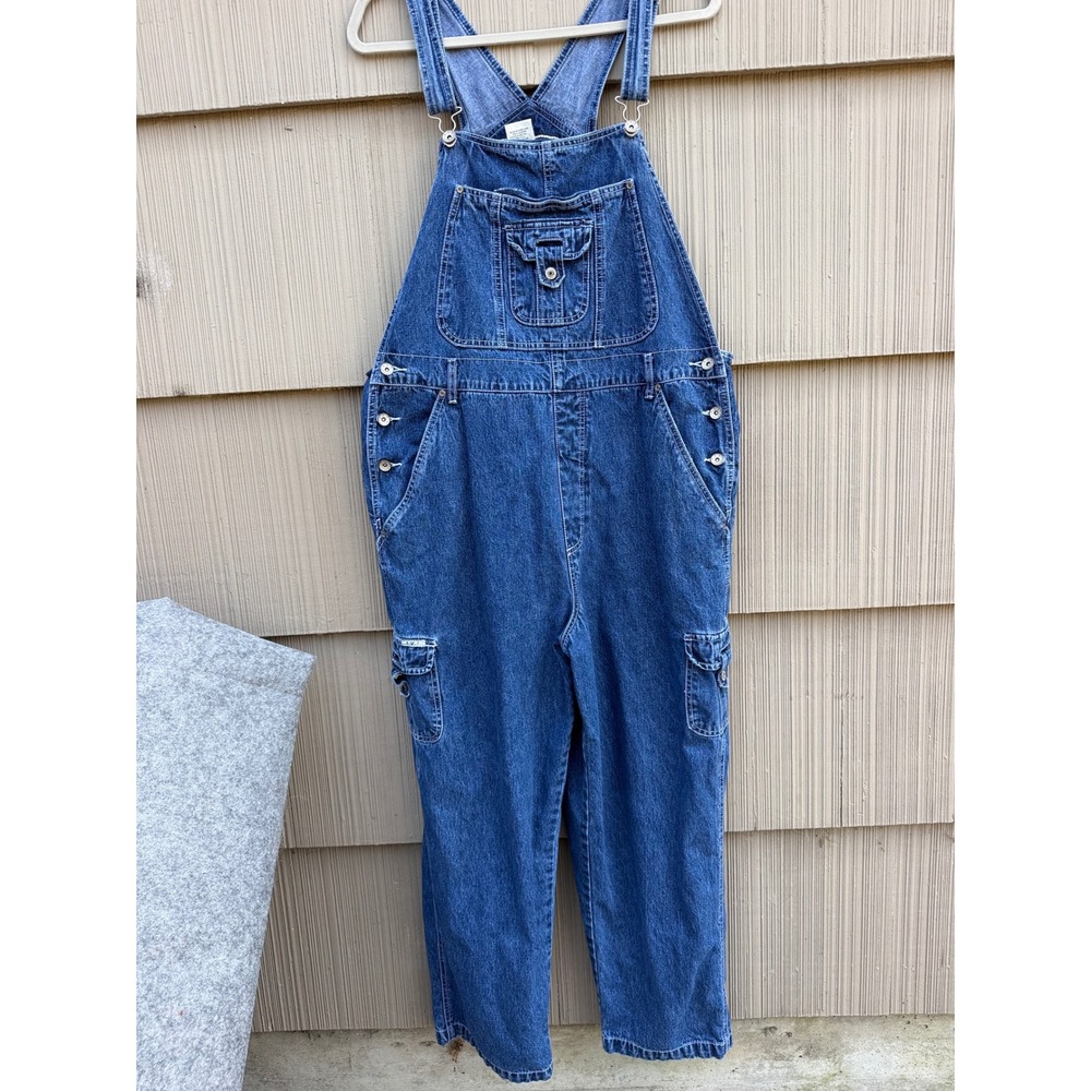 Vintage 90s RVT Cargo Denim Overalls Plus Size 20 Wide Leg Dungarees 100 Cotton